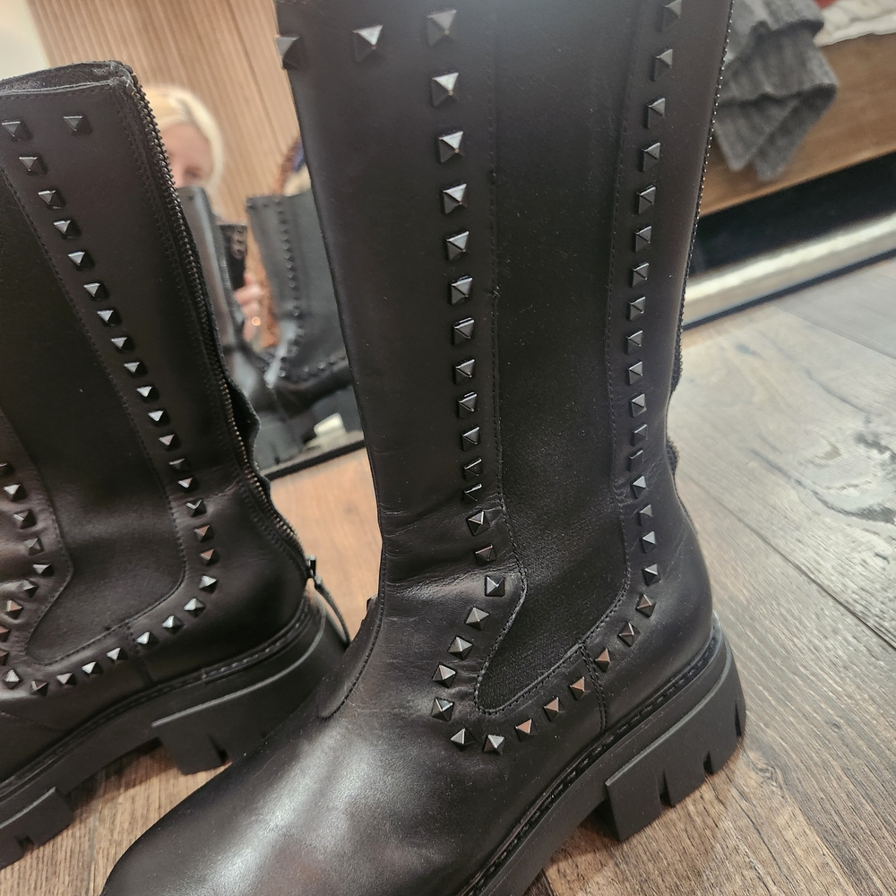 ASH Black Leather Stud Tall Chelsea Boots - Picture 5 of 8